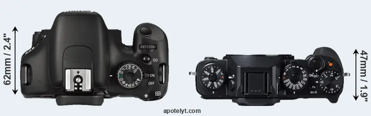 Compare 550D versus X-T1 top