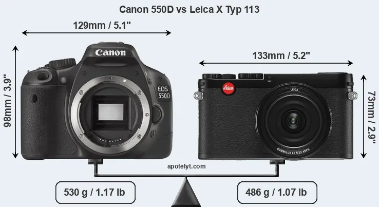 Size Canon 550D vs Leica X Typ 113