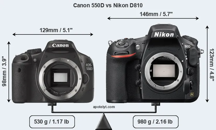 Size Canon 550D vs Nikon D810