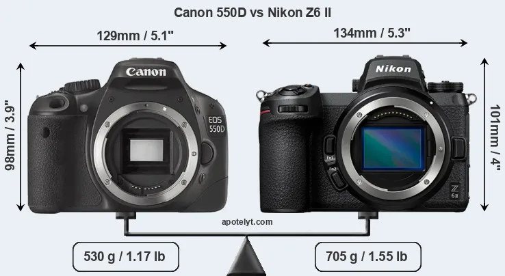 Size Canon 550D vs Nikon Z6 II