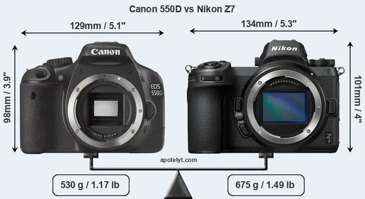 Size Canon 550D vs Nikon Z7