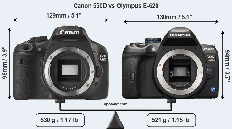 Size Canon 550D vs Olympus E-620