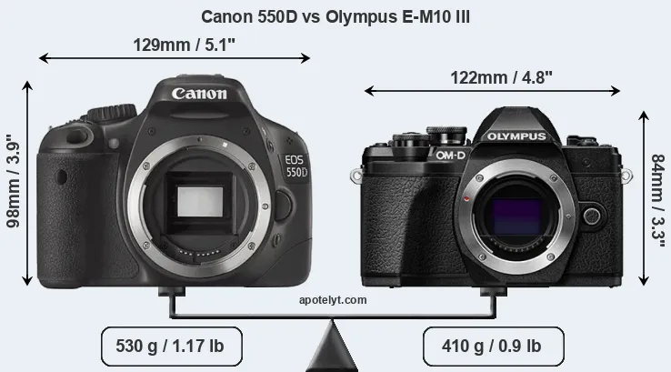 Size Canon 550D vs Olympus E-M10 III