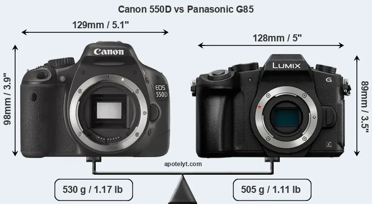 Size Canon 550D vs Panasonic G85