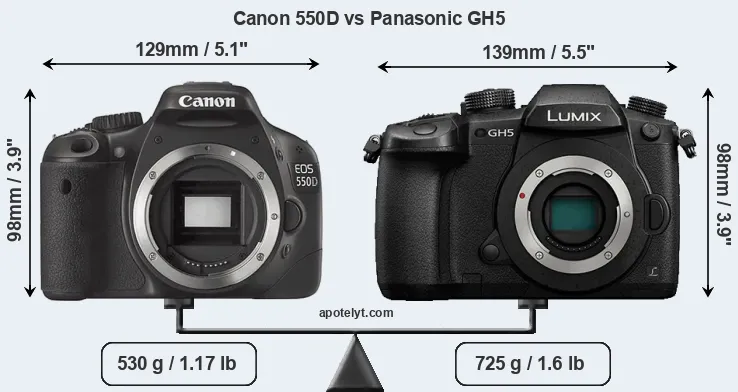 Size Canon 550D vs Panasonic GH5
