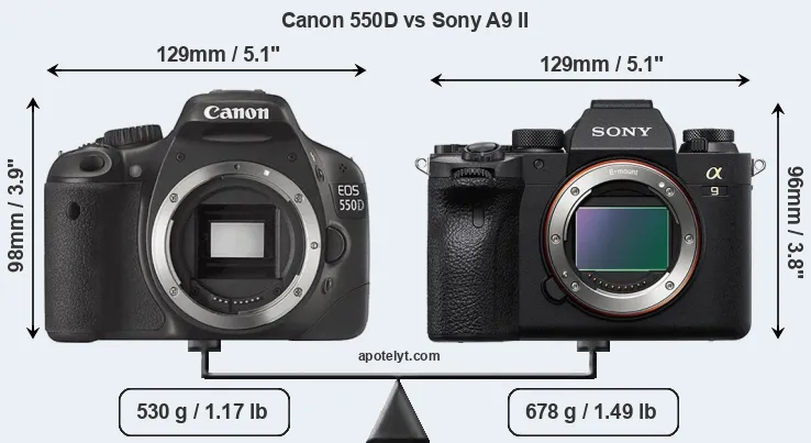 Size Canon 550D vs Sony A9 II
