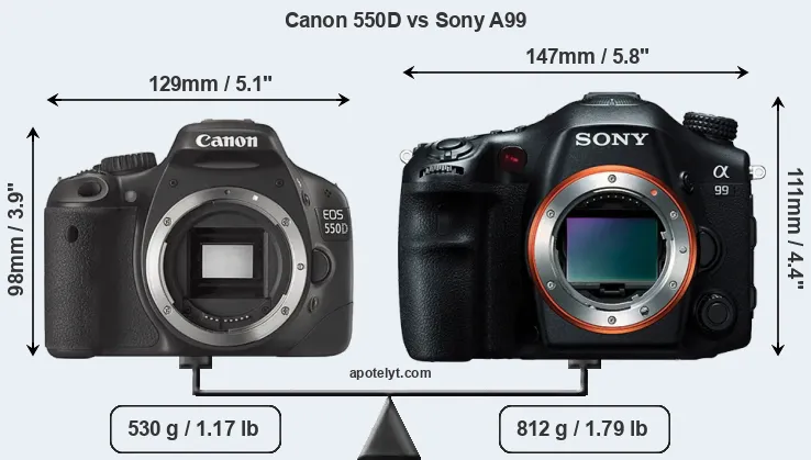 Size Canon 550D vs Sony A99