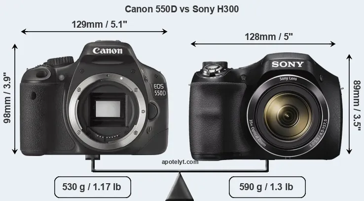 Size Canon 550D vs Sony H300