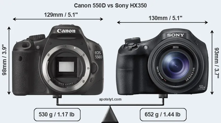 Size Canon 550D vs Sony HX350