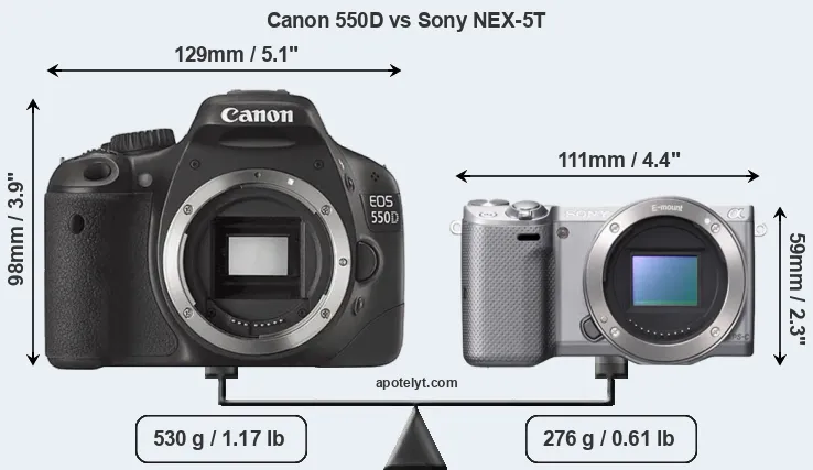 Size Canon 550D vs Sony NEX-5T