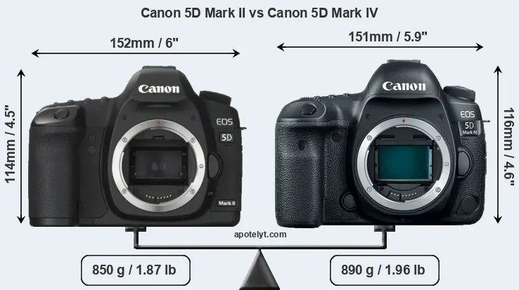 Size Canon 5D Mark II vs Canon 5D Mark IV