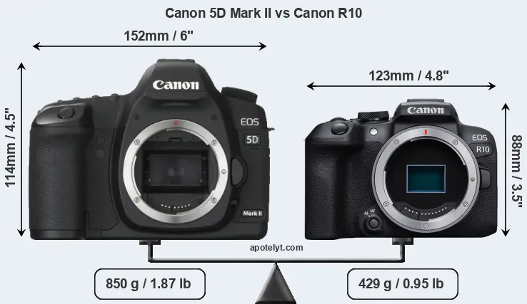 Size Canon 5D Mark II vs Canon R10