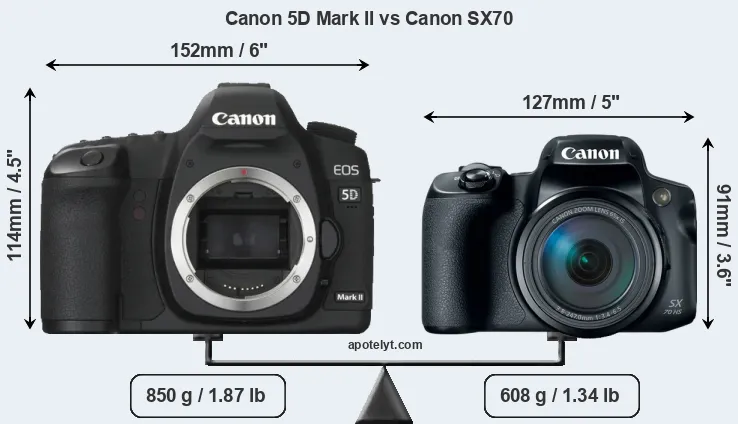 Size Canon 5D Mark II vs Canon SX70
