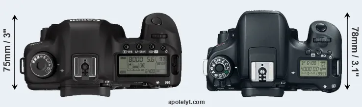 Compare 5D Mark II versus T6s top
