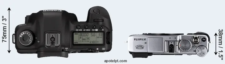 Compare 5D Mark II versus X-E1 top
