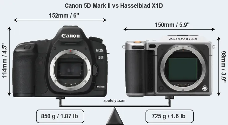 Size Canon 5D Mark II vs Hasselblad X1D