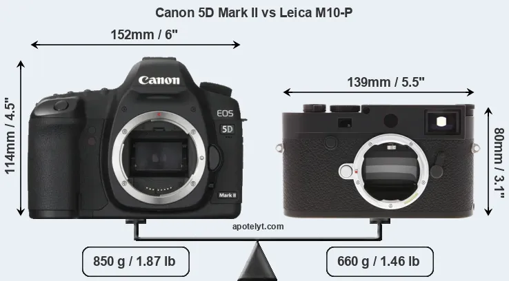 Size Canon 5D Mark II vs Leica M10-P