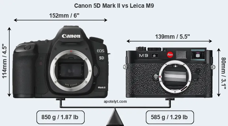 Size Canon 5D Mark II vs Leica M9