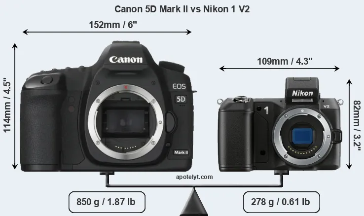Size Canon 5D Mark II vs Nikon 1 V2