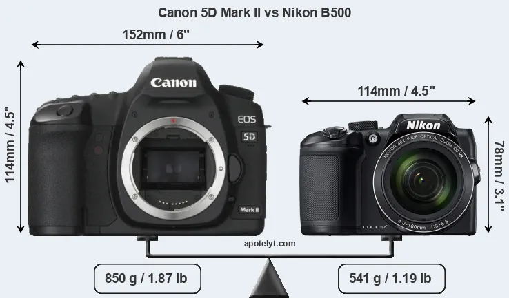 Size Canon 5D Mark II vs Nikon B500
