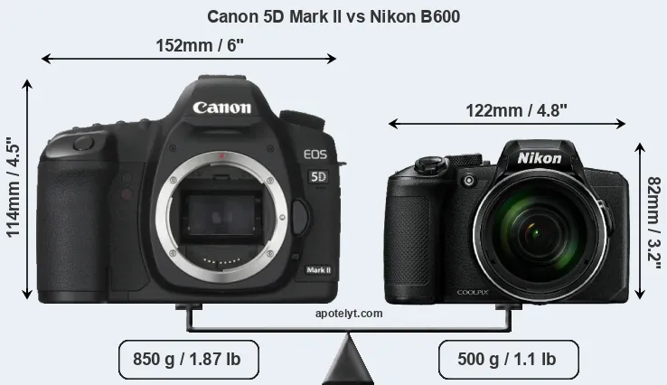 Size Canon 5D Mark II vs Nikon B600