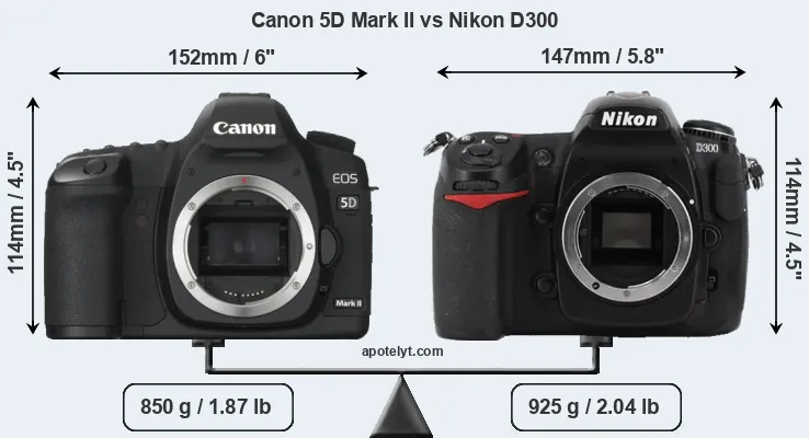 Size Canon 5D Mark II vs Nikon D300