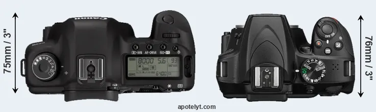 Compare 5D Mark II versus D3400 top