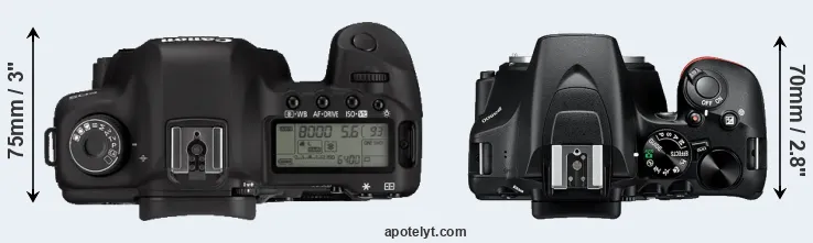 Compare 5D Mark II versus D3500 top