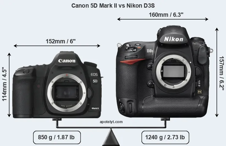 Size Canon 5D Mark II vs Nikon D3S