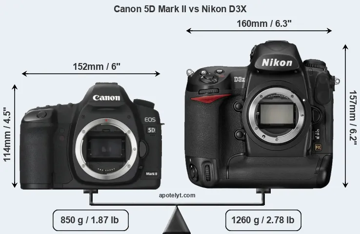 Size Canon 5D Mark II vs Nikon D3X
