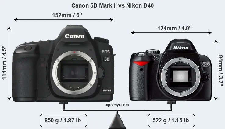 Size Canon 5D Mark II vs Nikon D40