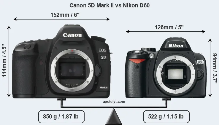 Size Canon 5D Mark II vs Nikon D60