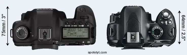 Compare 5D Mark II versus D60 top