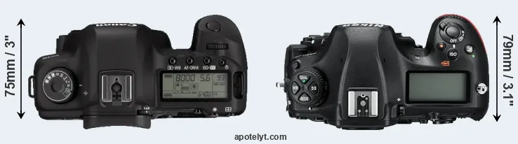 Compare 5D Mark II versus D850 top