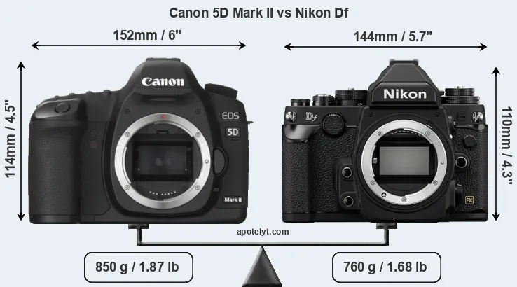 Size Canon 5D Mark II vs Nikon Df
