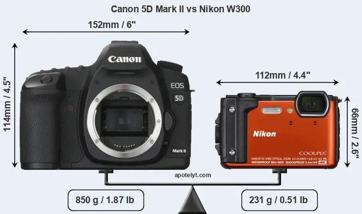 Size Canon 5D Mark II vs Nikon W300