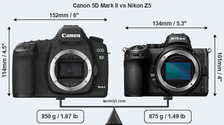 Size Canon 5D Mark II vs Nikon Z5