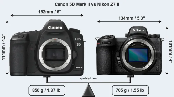 Size Canon 5D Mark II vs Nikon Z7 II