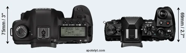 Compare 5D Mark II versus E-M1 III top
