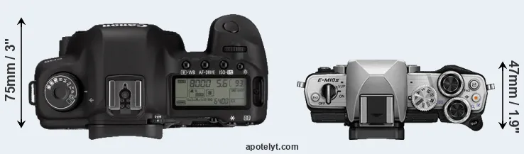 Compare 5D Mark II versus E-M10 II top