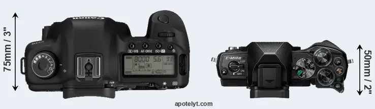 Compare 5D Mark II versus E-M10 III top