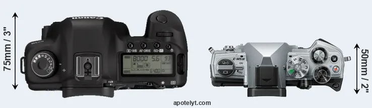 Compare 5D Mark II versus E-M5 III top