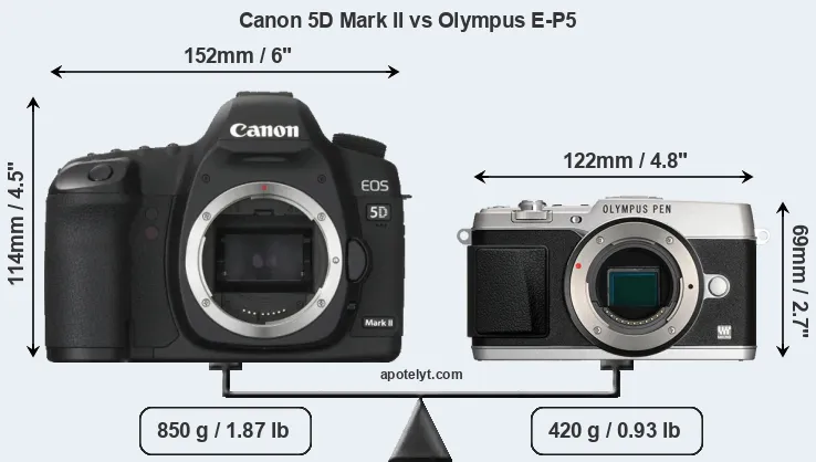 Size Canon 5D Mark II vs Olympus E-P5