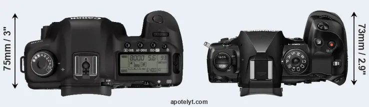 Compare 5D Mark II versus OM-1 top