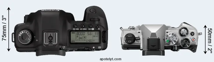 Compare 5D Mark II versus OM-5 top