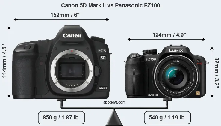 Size Canon 5D Mark II vs Panasonic FZ100