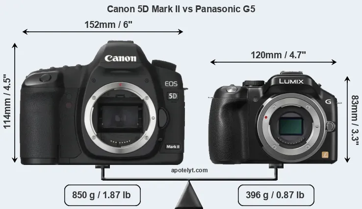 Size Canon 5D Mark II vs Panasonic G5
