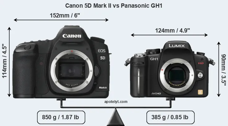 Size Canon 5D Mark II vs Panasonic GH1