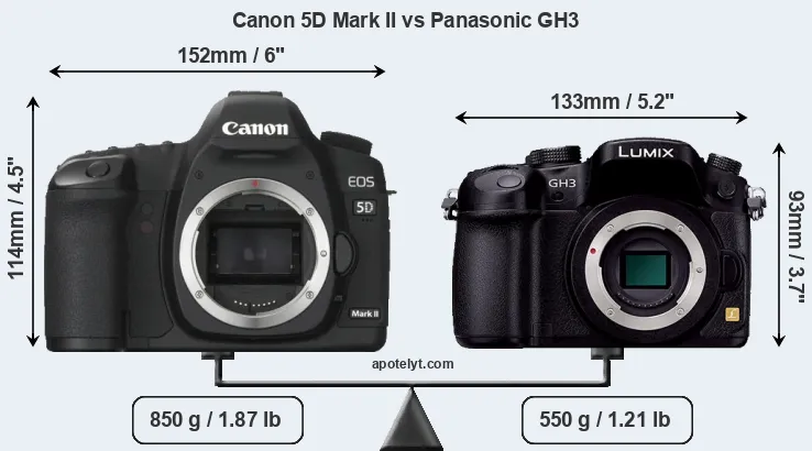 Size Canon 5D Mark II vs Panasonic GH3