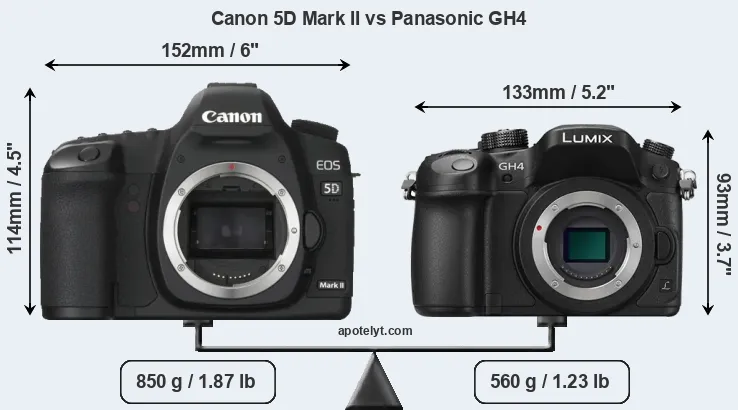 Size Canon 5D Mark II vs Panasonic GH4